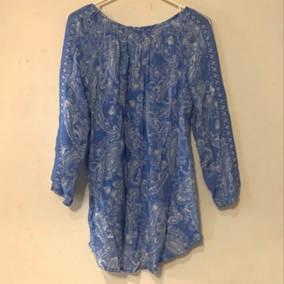 Fred David sz Med Cornflower Blue & White Boho Tunic - Picture 2 of 5